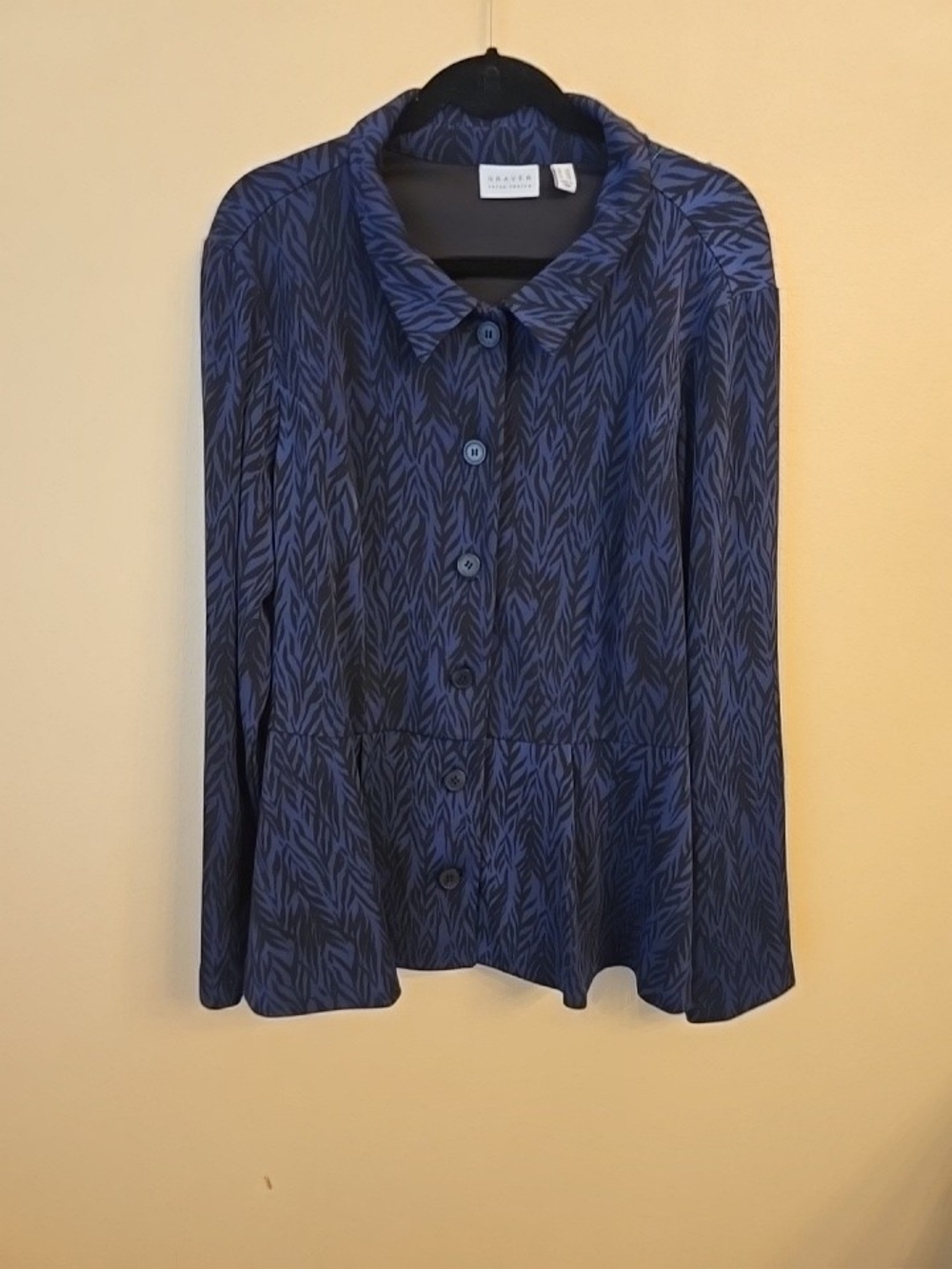 Susan Graver Black and Navy Zebra-Print Button Front Peplum BlazerJacket Size 2X